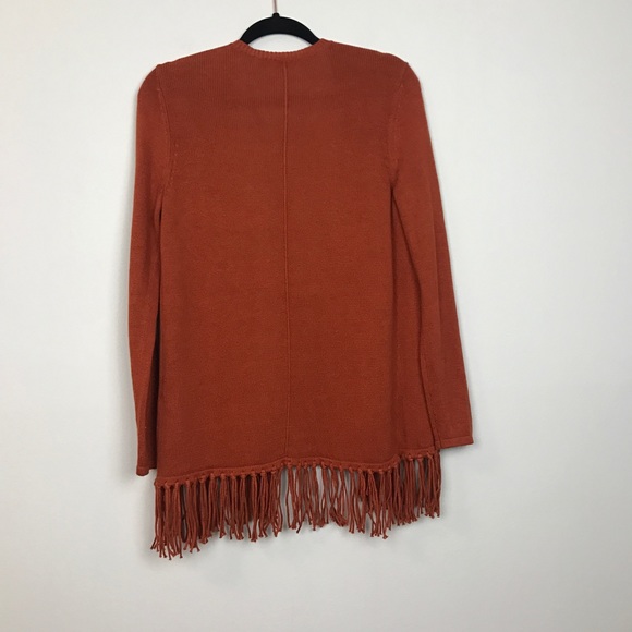 CHICO'S 0 adobe fringed  open cardigan - Picture 6 of 8